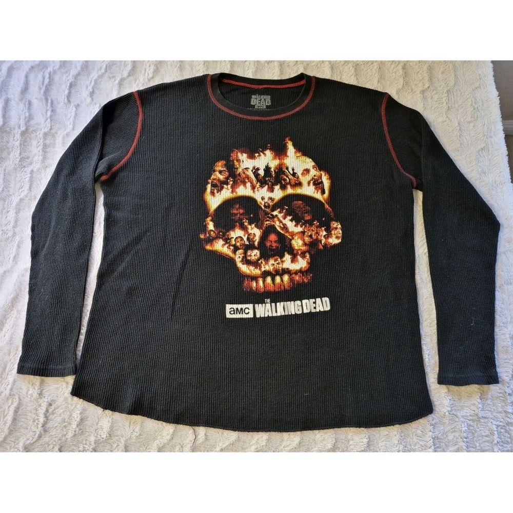 The Walking Dead AMC Zombies Waffle Thermal Shirt Men's Large Black Long Sleeve